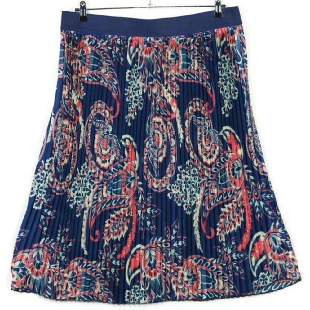 LuLaRoe Jill Pleated Skirt Blue Pink Floral Paisley‎ Satin 3XL